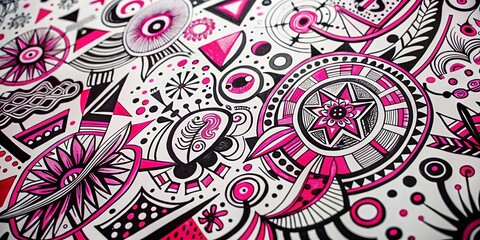 Fototapeta premium Black and Pink Marker Art: Abstract Symbols on White Background - Stock Photo
