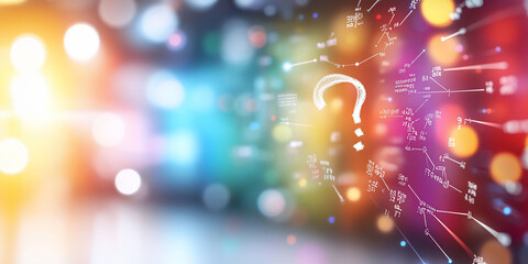 Abstract colorful background with question mark and data network.