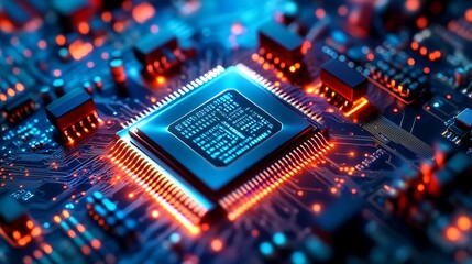 Concept art of a futuristic chipset featuring pulsating light effects