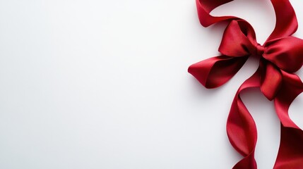 Elegant red velvet ribbons forming loops and bows on a white background leaving space for text focus on luxurious theme vibrant overlay gift wrapping backdrop