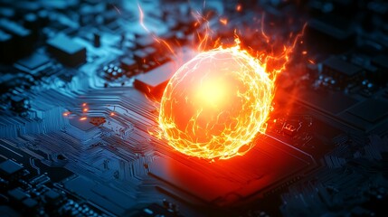 Artistic depiction of a futuristic chipset glowing with vivid energy