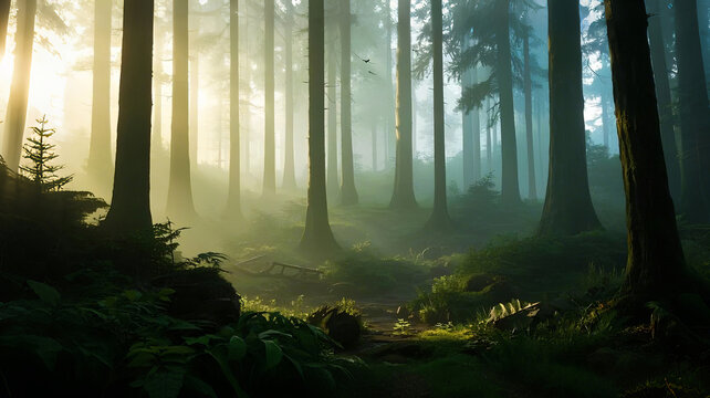 misty morning in the forest
