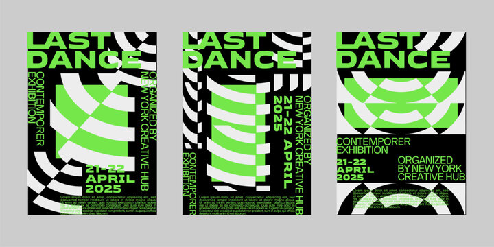 Brutalism poster for band and event. Analog punk poster set, Poster collection for print and social media. Flyer template set, Poster graphic design set