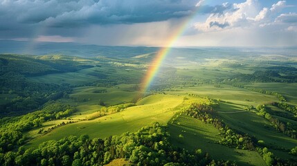 Obraz premium 白い雲の後ろに現れる虹の空撮2