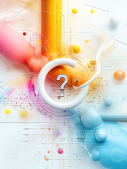 Obraz premium Abstract colorful shapes with a question mark in the center.