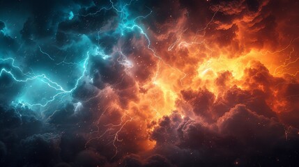 Fototapeta premium Epic Cinematic Stormy Sky, Dramatic Cloudscape with Lightning, Thunder, and Powerful Energy