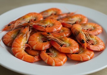 Delicious plate of fresh boiled shrimp ready to eat