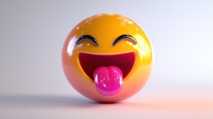 Fototapeta premium Cheerful and Playful Smiley Emoji with Tongue Out, Bright Yellow Color, Perfect for Expressing Joy and Fun in Digital Communication and Social Media Use