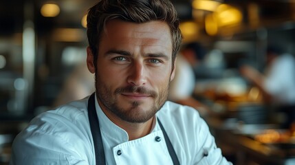 Fototapeta premium Portrait of a Chef Showcasing Culinary Expertise in a Kitchen
