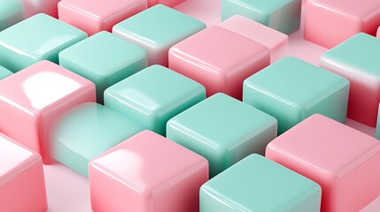 Fototapeta premium Abstract 3D render of pink and mint cubes creating overlapping grids
