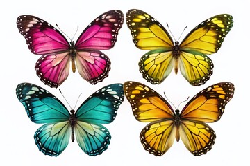 Obraz premium Colorful Butterfly Silhouette Set - Danaus Chrysippus, Pink, Yellow, Green, Blue Isolated on White