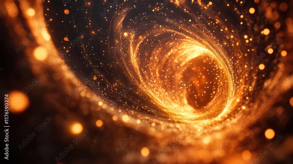 Poster glowing spiral of energy with sparkling particles in a cosmic vortex representing infinite possibili