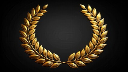 A shimmering golden laurel wreath, a timeless symbol of achievement and triumph, gracefully encircles an empty space on a black backdrop.