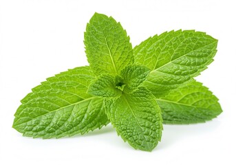 Vibrant fresh mint leaves on white background