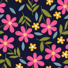 Flower seamless pattern design with beautiful flower and leaves. Flower art. floral and leaf pattern design for fabric, cotton, wallpaper, satin, gift wrap, carpet, background.	
