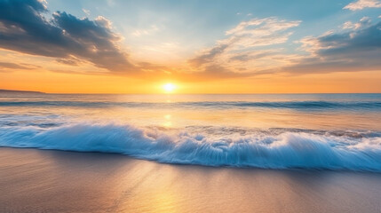 Fototapeta premium wave and sunset on a background a sea