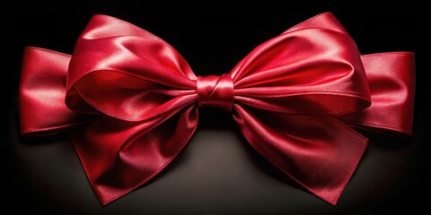 A single crimson bow, tied meticulously, against a backdrop of pure black, a captivating study in elegant simplicity.