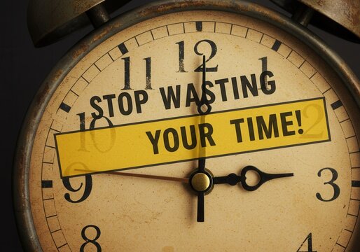 Vintage alarm clock with motivational message: stop wasting your time