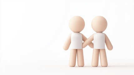 Two stylized figures stand close together, holding hands, symbolizing friendship or partnership against a minimalistic background.