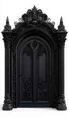 Obraz premium Black door with a frame, isolated on a white background. Minimal creative vintage interior concept with copy space. Copy space, flat lay. Advertisement for furniture stores.