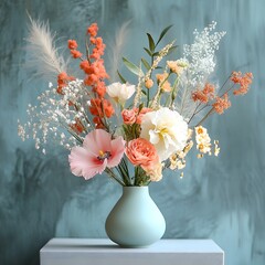 Vase of a modern floral composition with elegant style photo