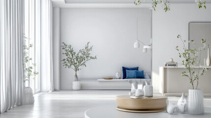 White Interior design of modern scandinavian apartment, living room