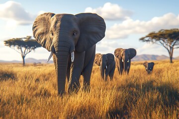 Obraz premium African Elephant Family in Savannah