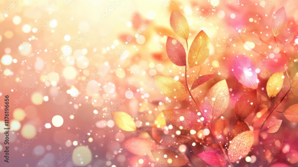 Poster warm sunlight filters through vibrant autumn leaves, creating a captivating bokeh effect filled with