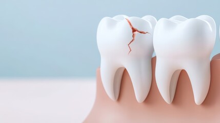 A close-up of two teeth, one with a visible crack, highlighting dental health and the importance of tooth care.