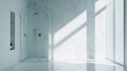 Obraz premium A bathroom with a shower and a window