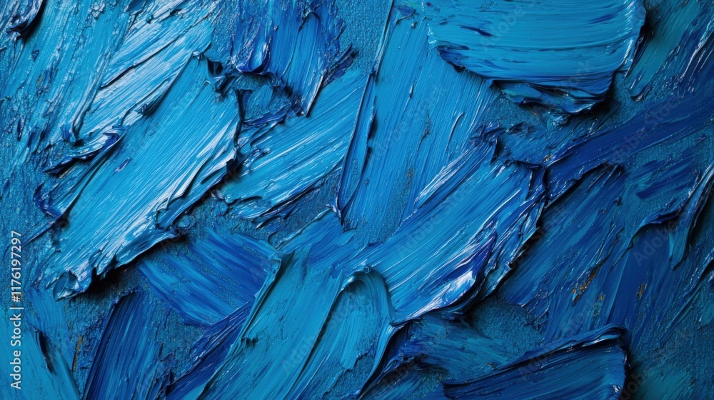 Poster dynamic blue paint strokes form a striking abstract texture, enhancing visual appeal for artistic an