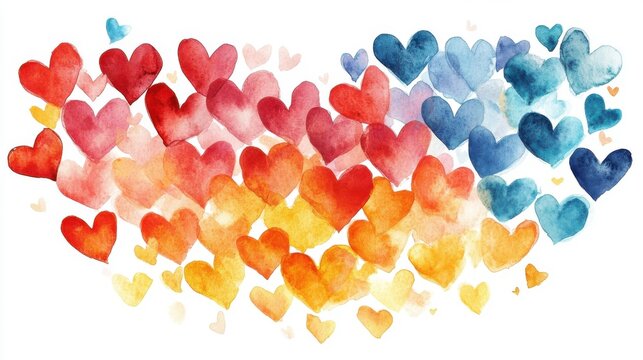 Naklejki A vibrant watercolor heart pattern showcasing love and warmth in an artistic design. Perfect for celebrating emotions and relationships.