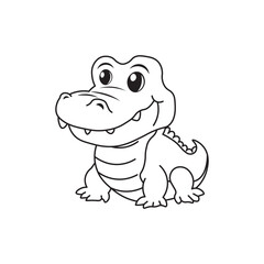 illustration of Black And White Coloring Book With Bold Lines, Cute Animal Alligator
