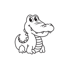 illustration of Black And White Coloring Book With Bold Lines, Cute Animal Alligator