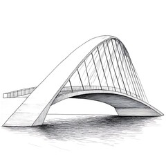 Obraz premium Hand-drawn illustration of a modern arch bridge spanning a body of water.