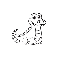 illustration of Black And White Coloring Book With Bold Lines, Cute Animal Alligator