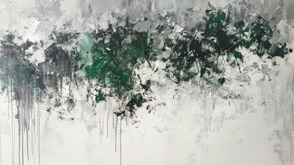 A painting of a forest with green trees and white background