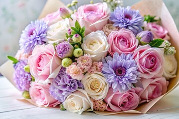 Obraz premium Delicate Pastel Flower Bouquet Macro Photography - Spring Floral Arrangement