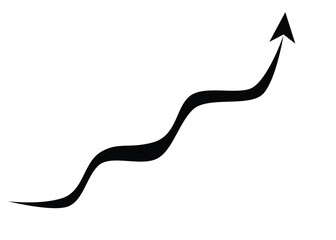 black wavy arrow in curved shape pointing up going up trend