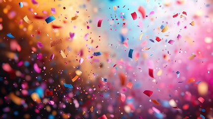 A vibrant explosion of colorful confetti against a dreamy background, perfect for celebrations and festive occasions.