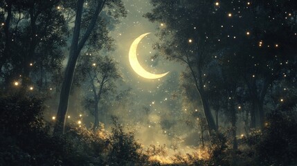 Enchanted Crescent Moon Forest: A Night of Magic and Serenity