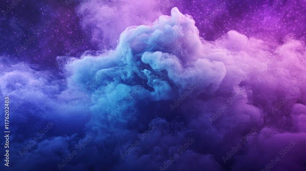 Poster vibrant swirling smoke displays dynamic patterns in purple hues, creating a captivating atmosphere o