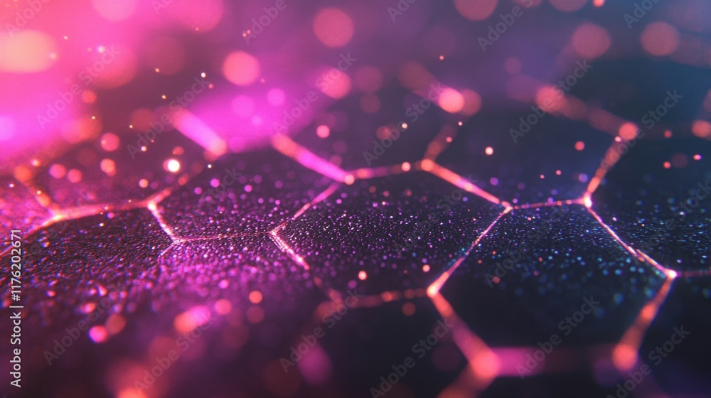 Poster vibrant purple hexagon pattern creates a modern and dynamic background with glowing highlights and i