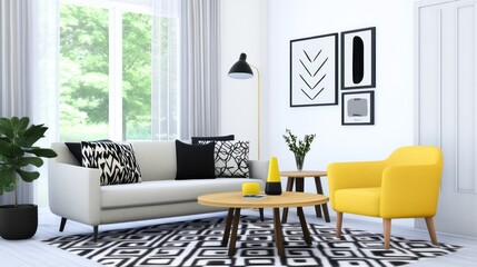 Modern living room with stylish furniture and decor.