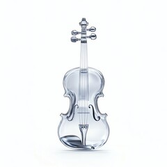 A clear, glass violin stands elegantly, showcasing its intricate design and craftsmanship, embodying a blend of artistry and musicality.