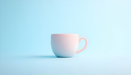 Fototapeta premium A minimalistic white mug on a soft blue background, perfect for showcasing beverages or coffee designs.