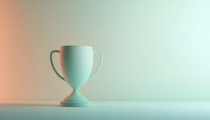 A minimalist trophy stands against a soft gradient background, symbolizing achievement and success.