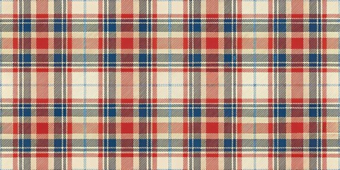 A Detailed Pattern of Interlocking Red, Blue, and Cream Lines Forming a Grid of Squares