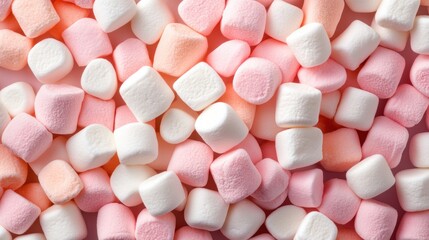 A vibrant mix of pink and white marshmallows fills the space, offering a delightful backdrop for candy lovers and dessert enthusiasts