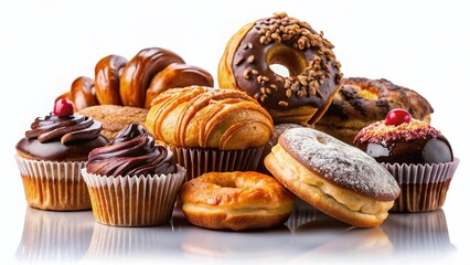 Delicious Pastry Assortment Silhouette on White Background - Stock Photo